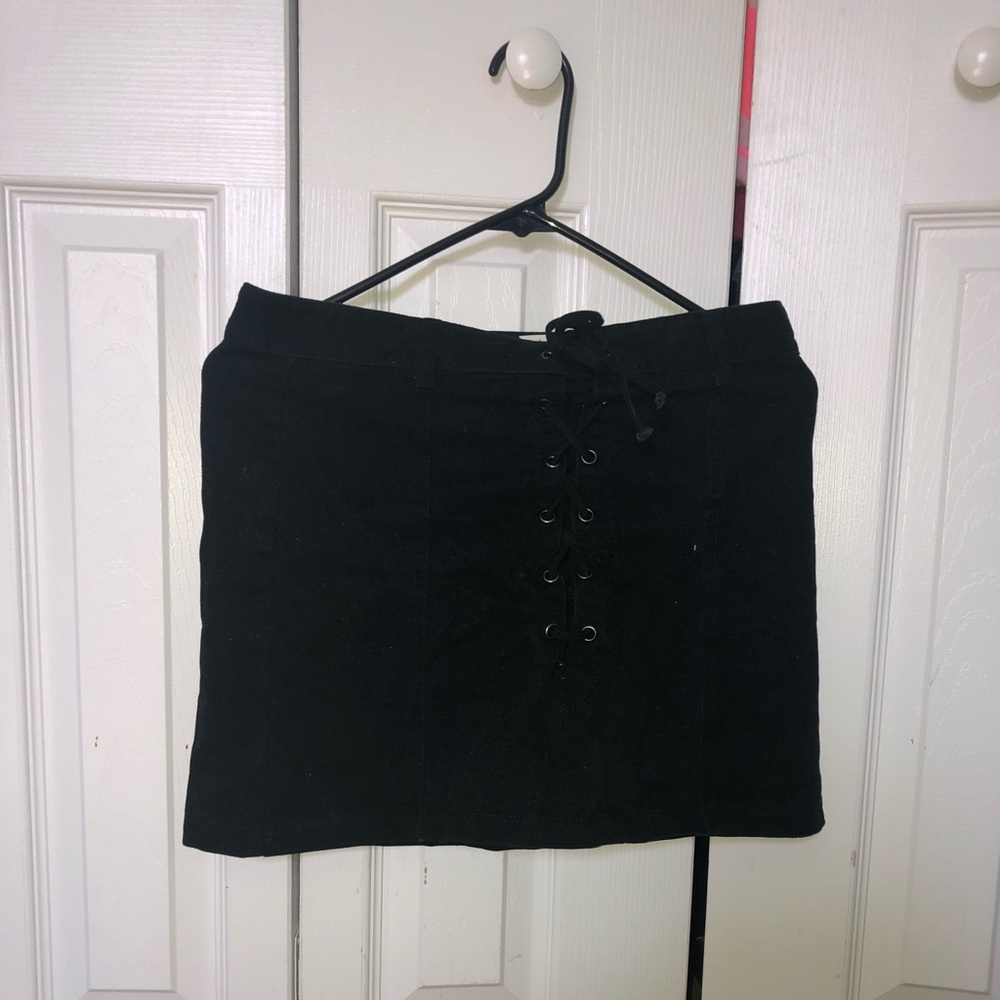 Black denim skirt